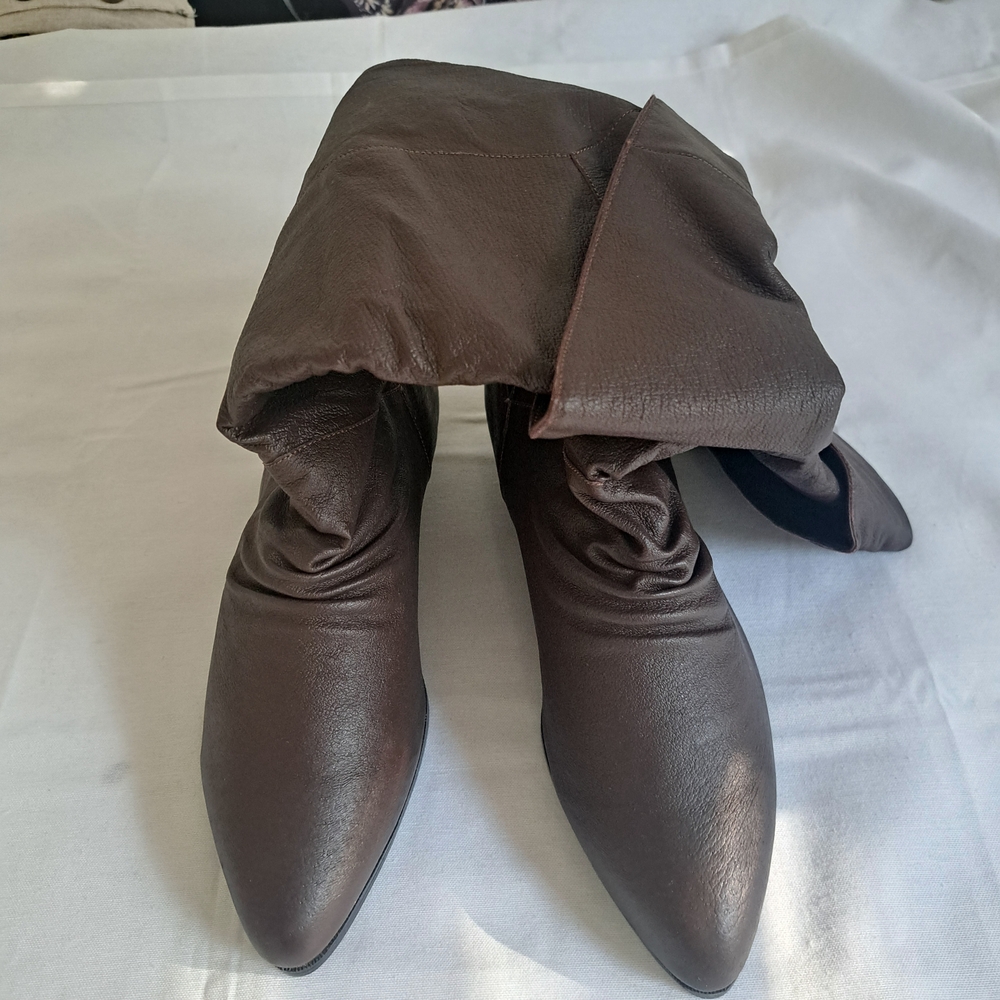 Brown Leather Slouchy Tall Boots Women‎ Size 8 Pointed Toe Fold Over Casual